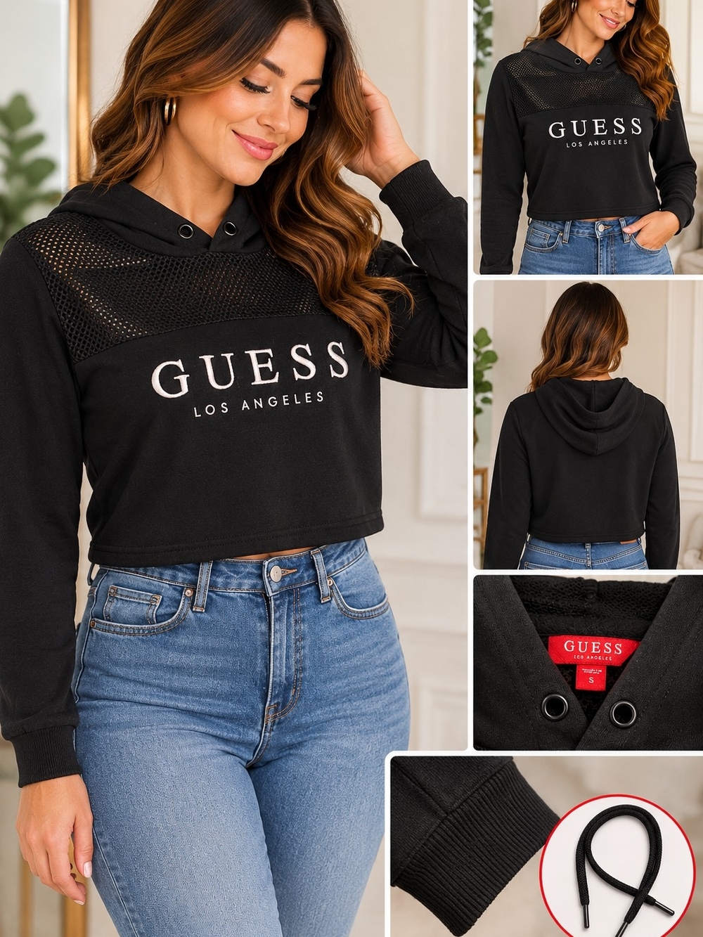GUESS Los Angeles Women's Black Cropped Hoodie
